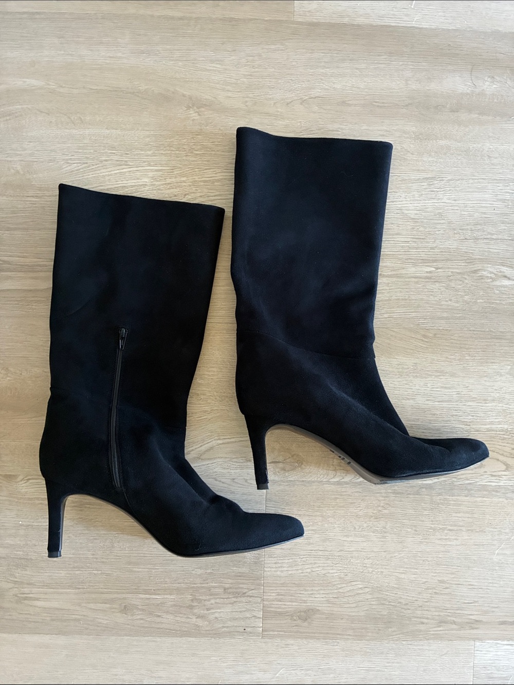 Inez suede black mid-calf heeled boots 10.5